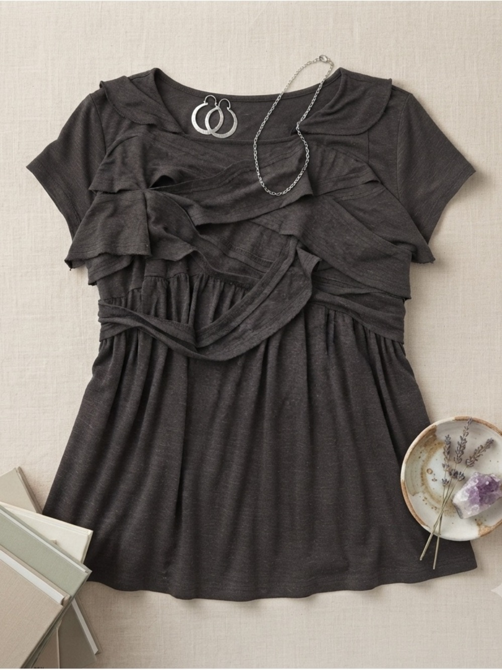 Women’s 5XL Charcoal Gray Layered Ruffle Tunic Top Stretch Plus Size
